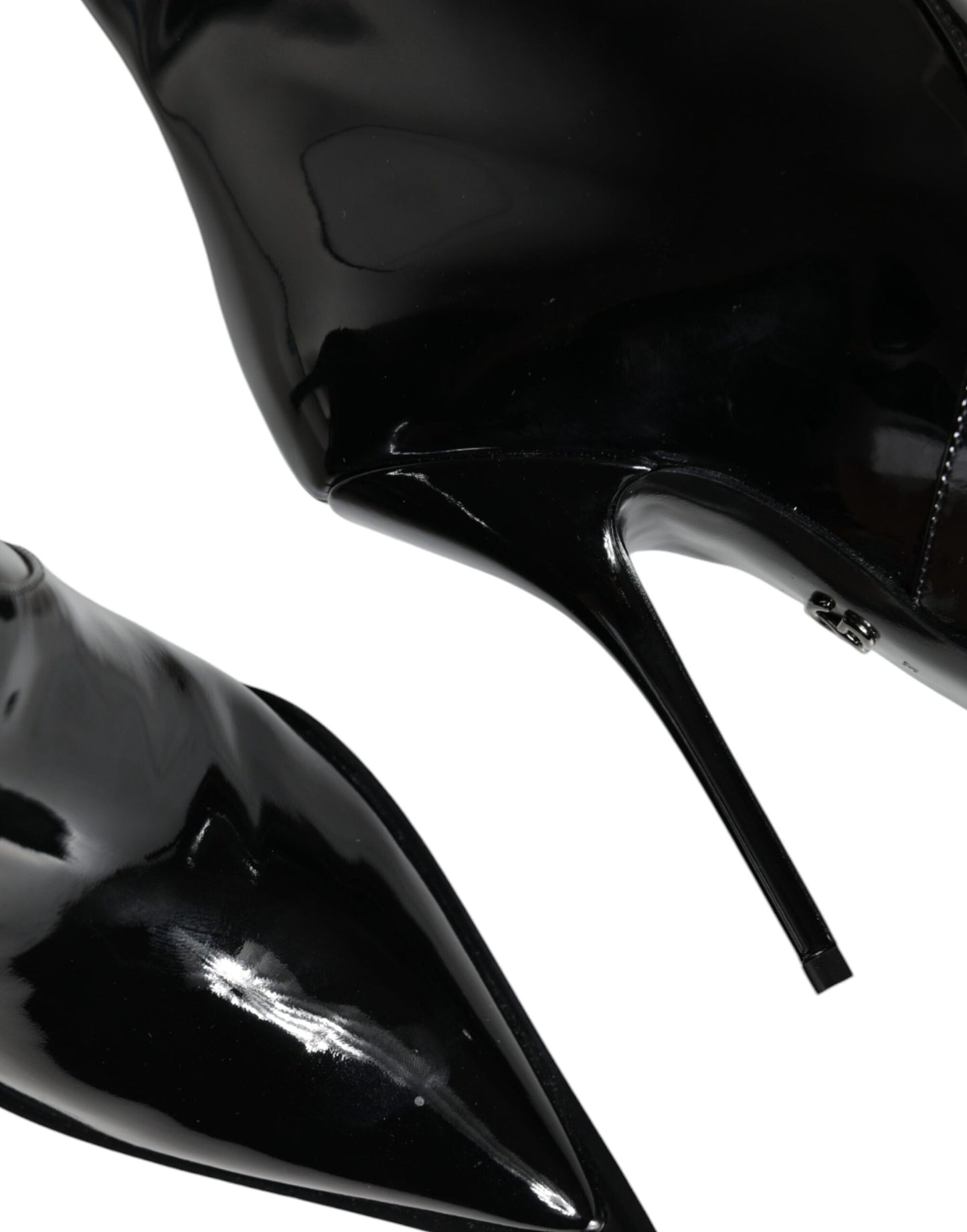 Black Patent Leather Mid Calf Boots Shoes - The Luxe Alliance