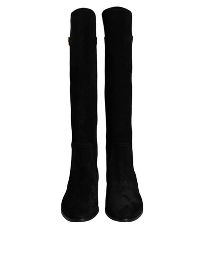Dolce & Gabbana Black Suede Leather Knee High Boots