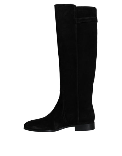 Dolce & Gabbana Black Suede Leather Knee High Boots