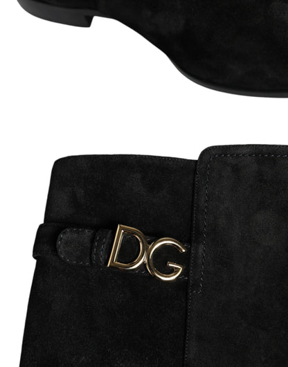 Dolce & Gabbana Black Suede Leather Knee High Boots