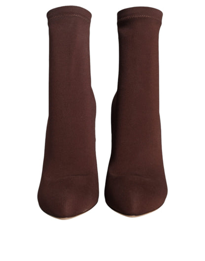 Brown Stiletto Heels Socks Ankle Boots Shoes - The Luxe Alliance