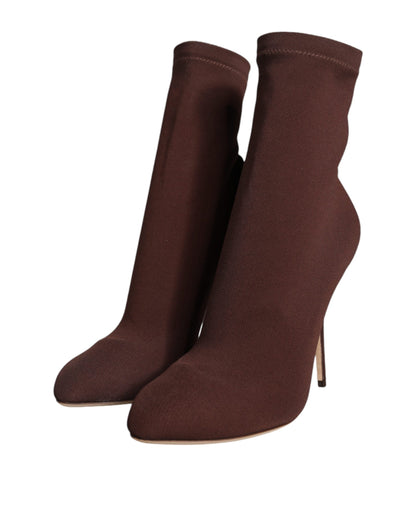 Brown Stiletto Heels Socks Ankle Boots Shoes - The Luxe Alliance