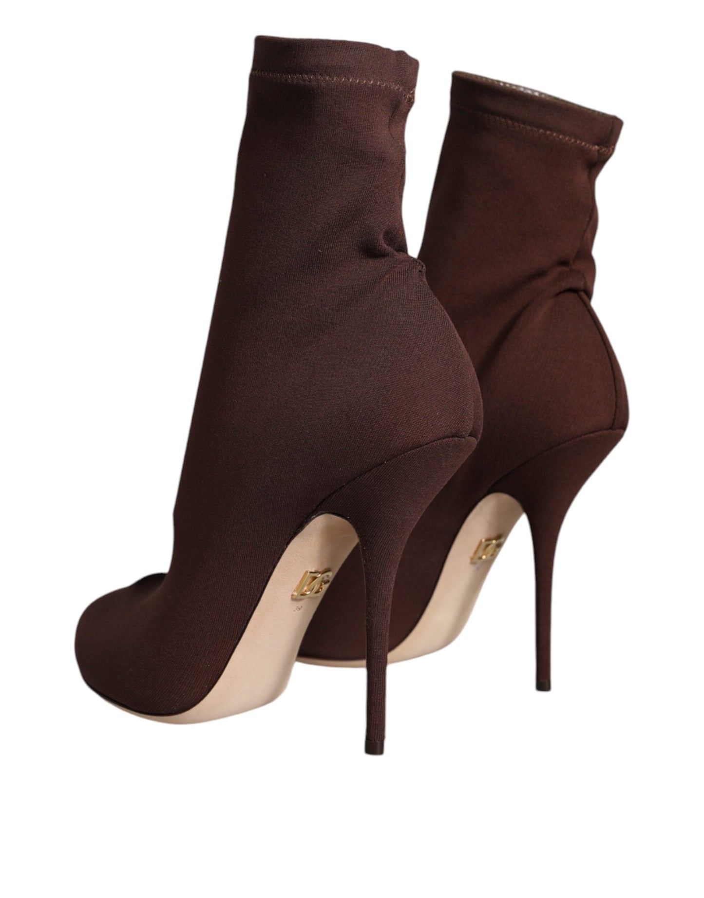 Brown Stiletto Heels Socks Ankle Boots Shoes - The Luxe Alliance