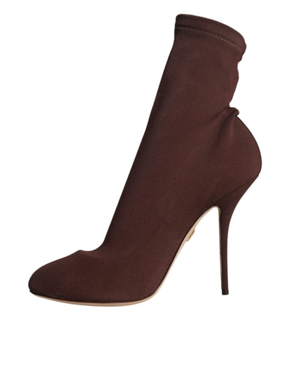 Brown Stiletto Heels Socks Ankle Boots Shoes - The Luxe Alliance