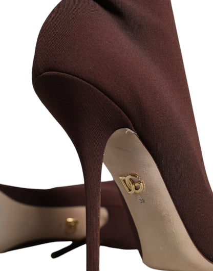 Brown Stiletto Heels Socks Ankle Boots Shoes - The Luxe Alliance