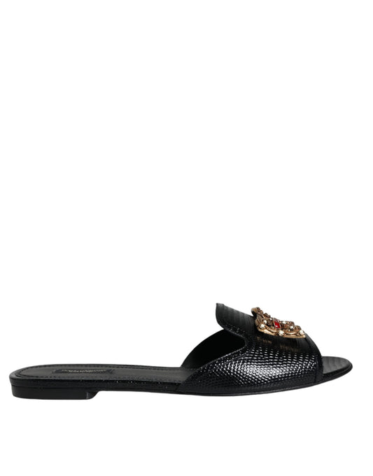 Black DG Amore Leather Slip On Flats Shoes - The Luxe Alliance