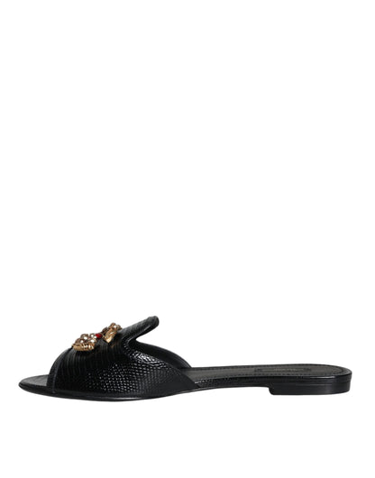 Black DG Amore Leather Slip On Flats Shoes - The Luxe Alliance