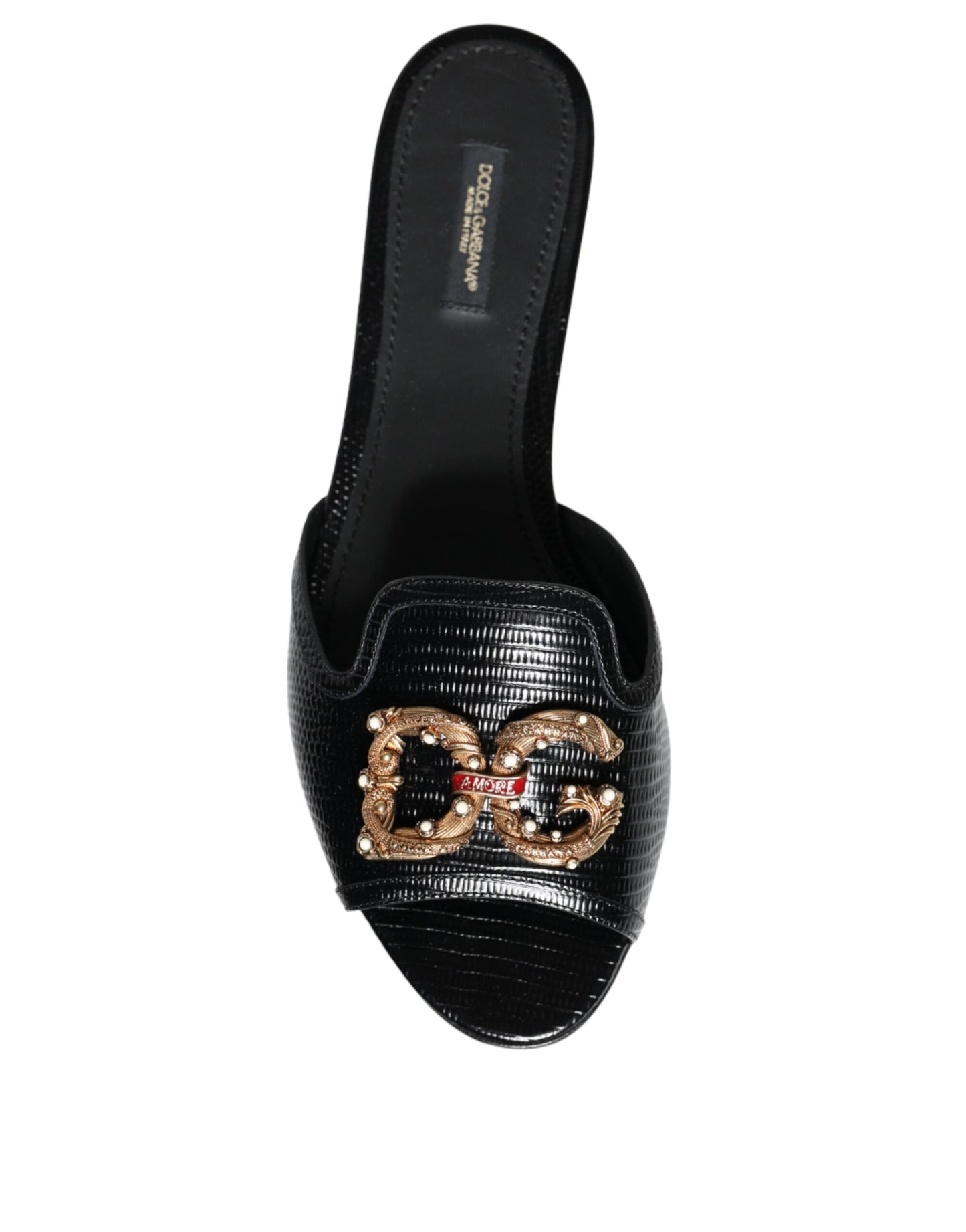 Black DG Amore Leather Slip On Flats Shoes - The Luxe Alliance