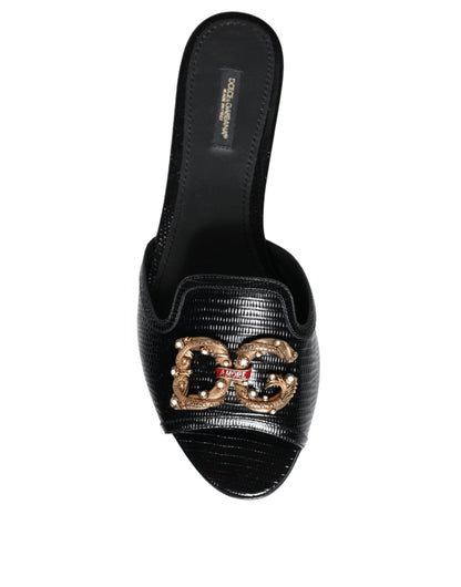 Black DG Amore Leather Slip On Flats Shoes - The Luxe Alliance