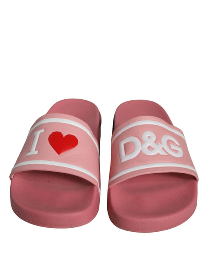  - Pink Leather I Love D&G Sandals Slides Shoes