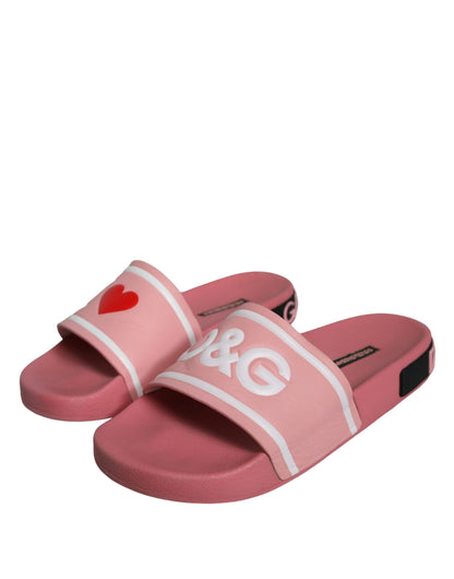  - Pink Leather I Love D&G Sandals Slides Shoes