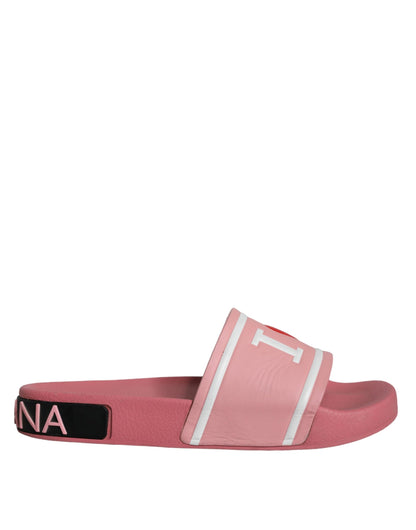  - Pink Leather I Love D&G Sandals Slides Shoes