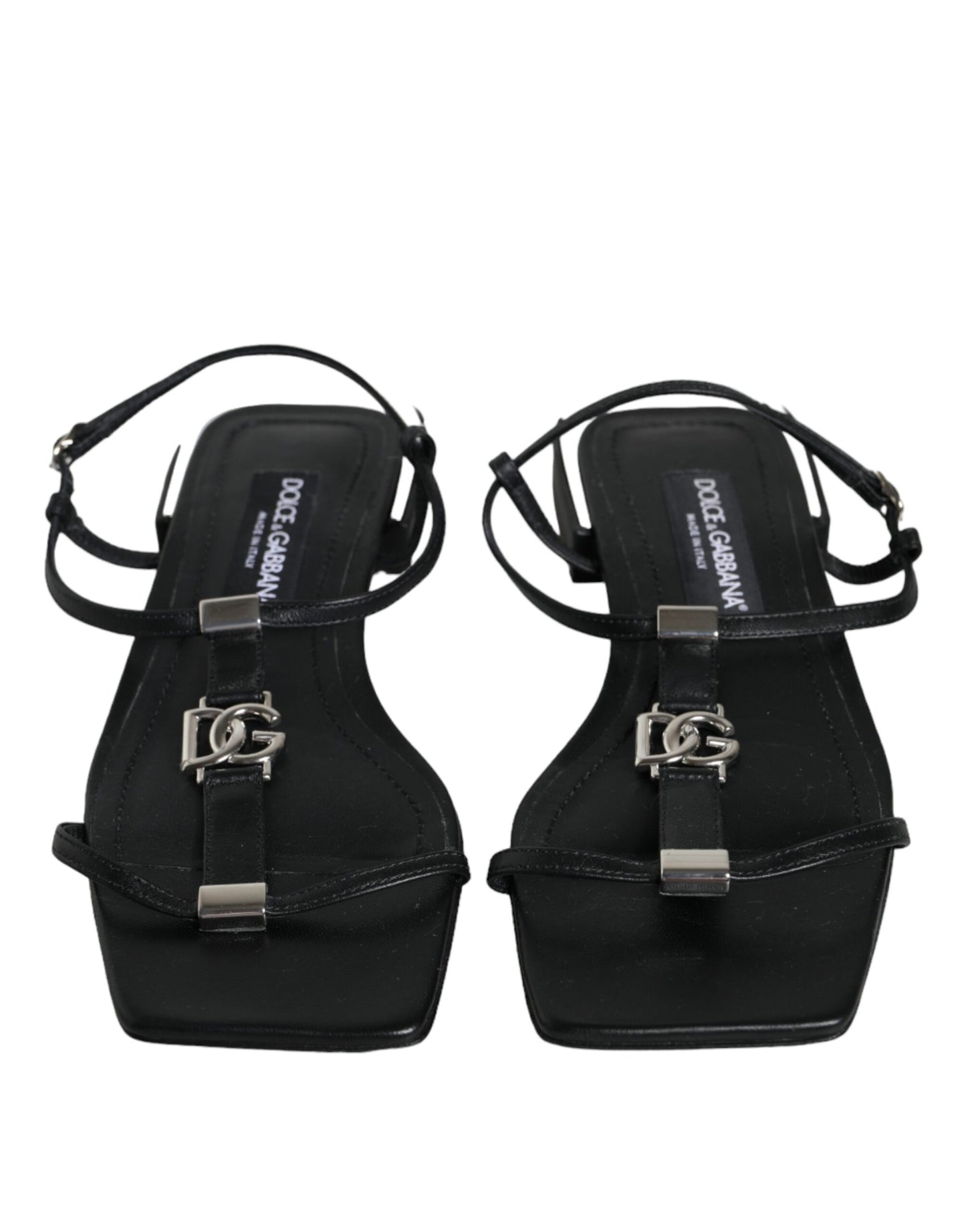 Black Leather Logo Ankle Strap Keira Sandals Shoes - The Luxe Alliance