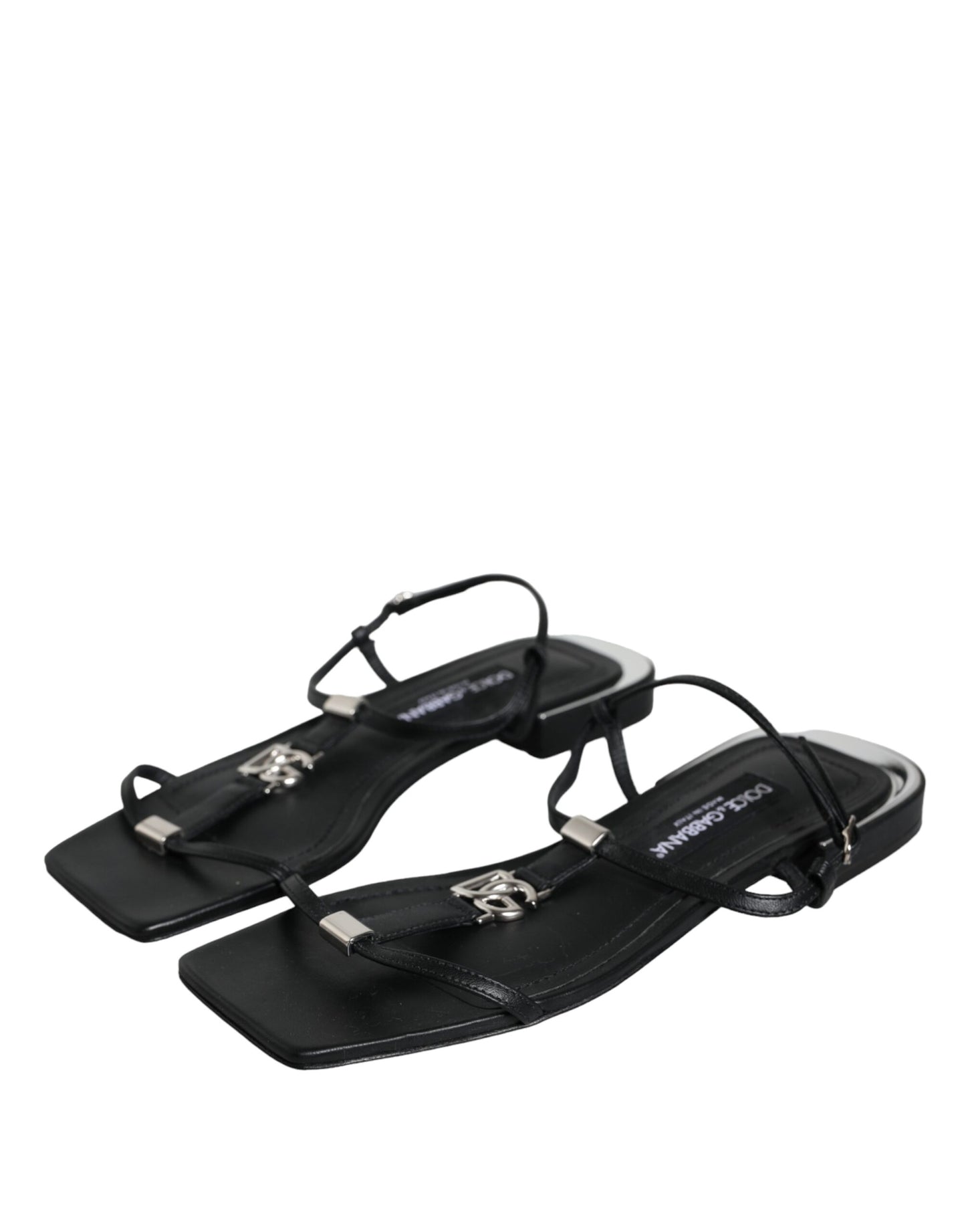 Black Leather Logo Ankle Strap Keira Sandals Shoes - The Luxe Alliance