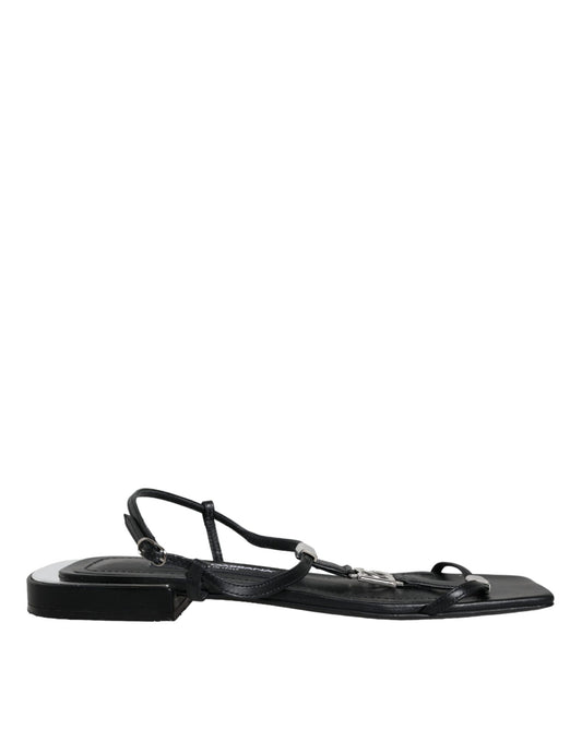  - Black Leather Logo Ankle Strap Keira Sandals Shoes