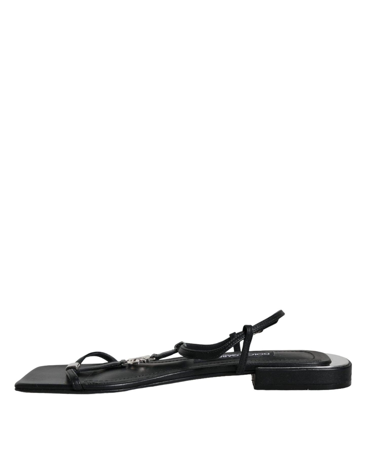 Black Leather Logo Ankle Strap Keira Sandals Shoes - The Luxe Alliance