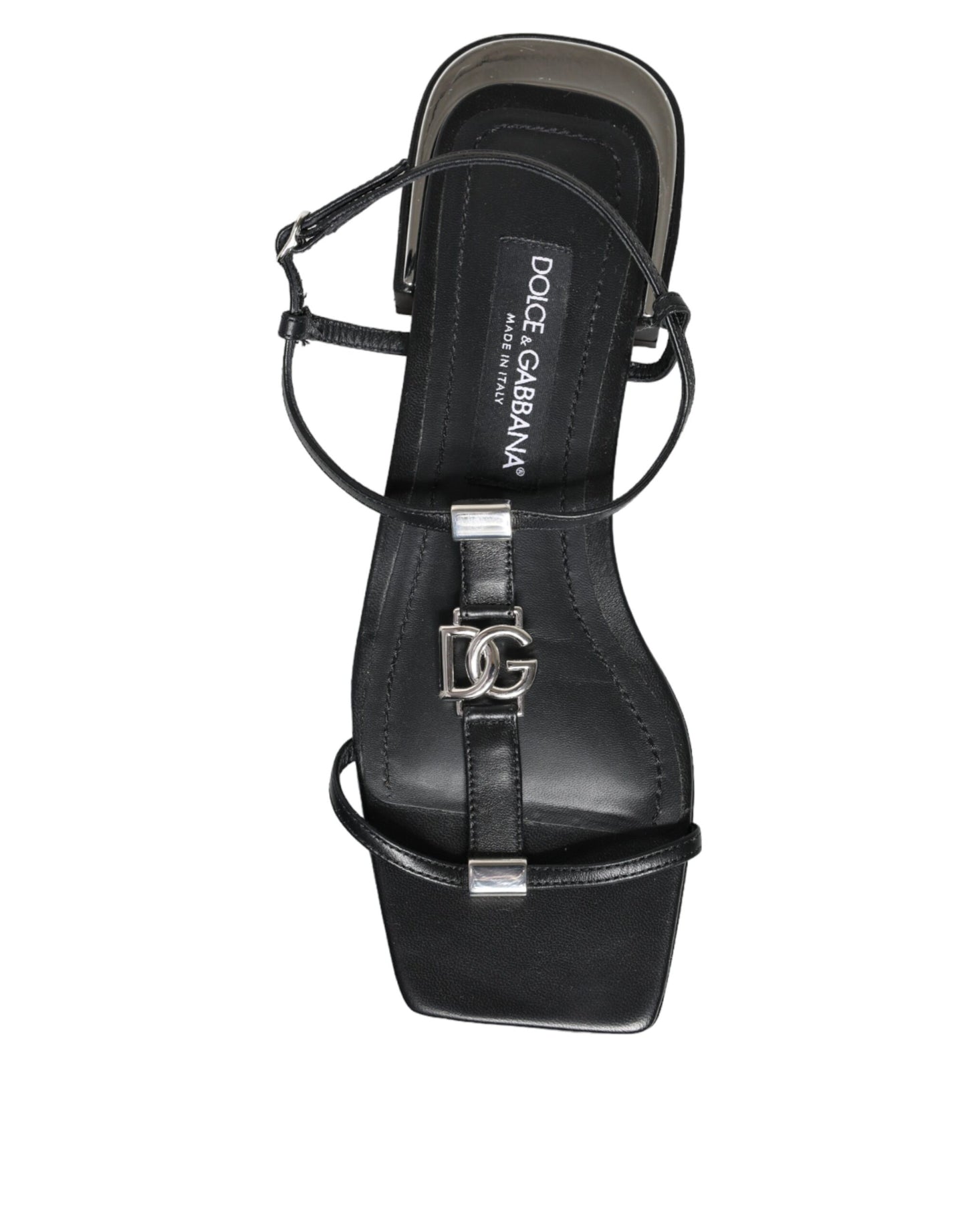 Black Leather Logo Ankle Strap Keira Sandals Shoes - The Luxe Alliance