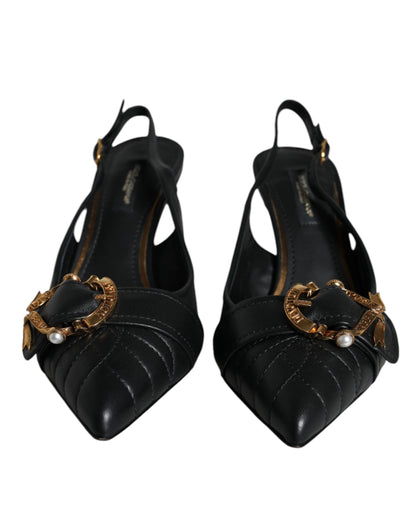  - Black Devotion Leather Heels Slingback Shoes