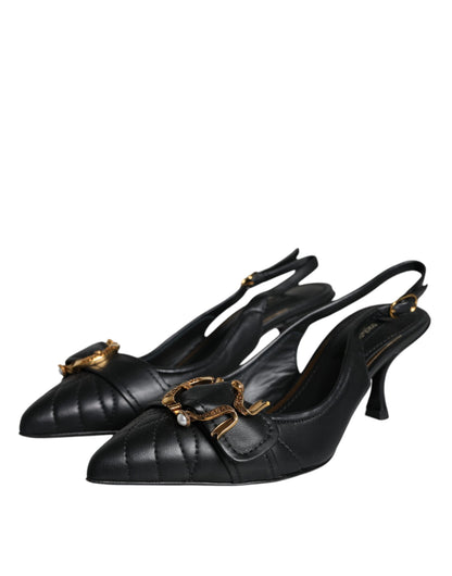  - Black Devotion Leather Heels Slingback Shoes