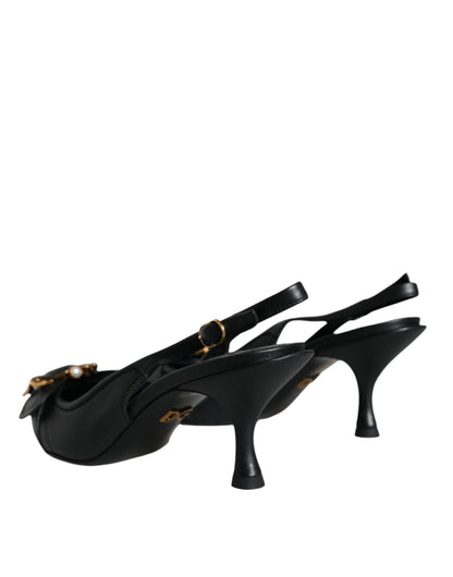  - Black Devotion Leather Heels Slingback Shoes