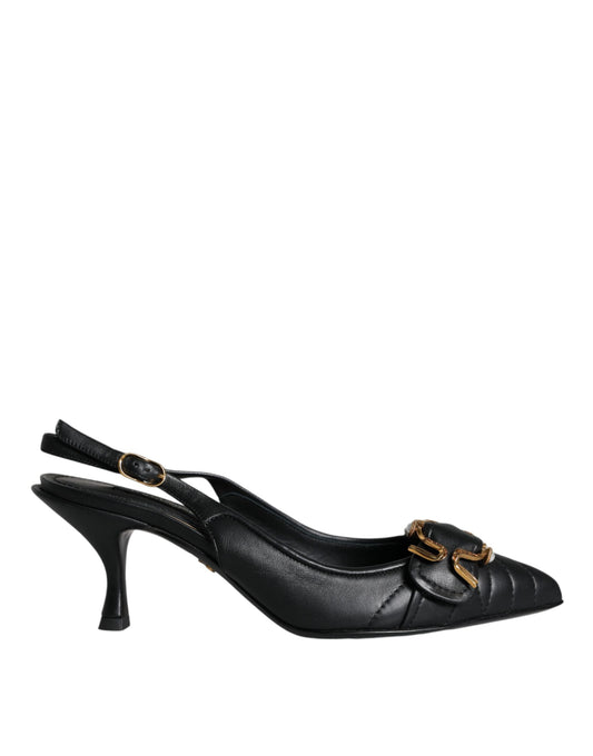  - Black Devotion Leather Heels Slingback Shoes