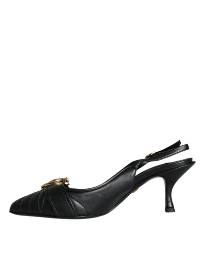  - Black Devotion Leather Heels Slingback Shoes