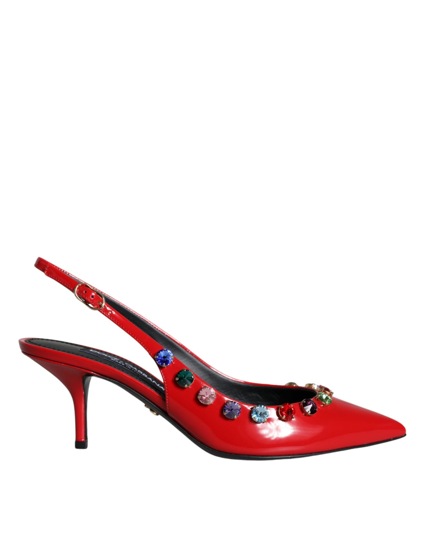  - Red Leather Crystal Heels Slingback Shoes