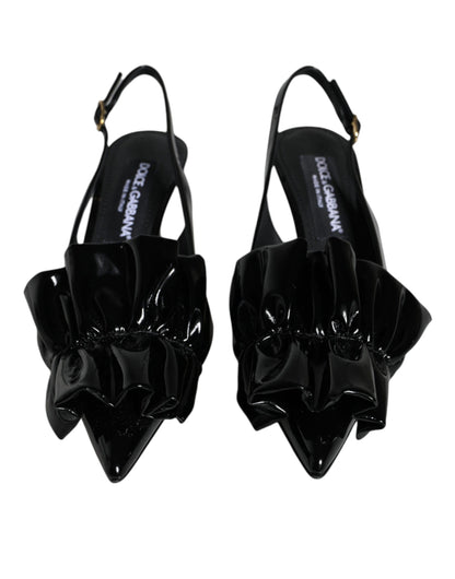  - Black Patent Leather Heels Slingback Shoes