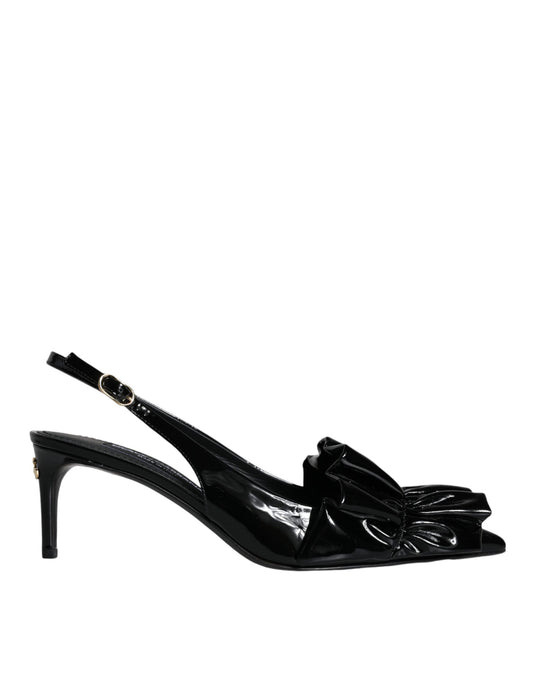  - Black Patent Leather Heels Slingback Shoes