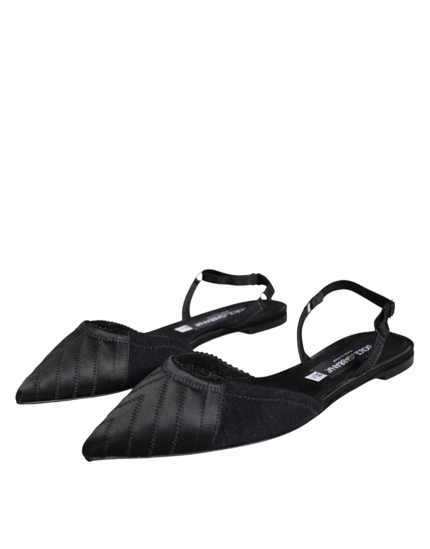  - Black Satin Flats Slingback Sandals Shoes