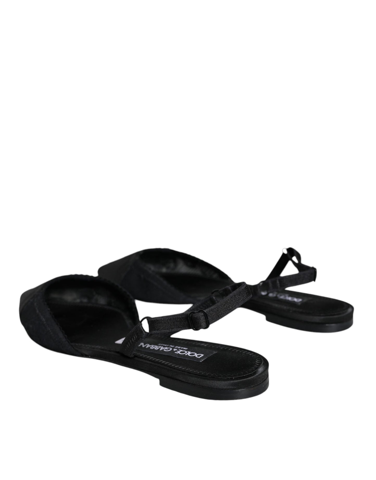  - Black Satin Flats Slingback Sandals Shoes