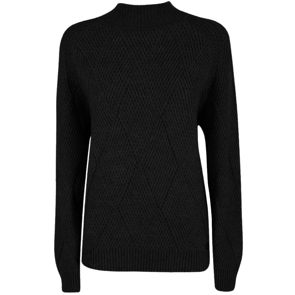 Chic Black Acrylic Sweater with Plaid Embroidery by Yes Zee