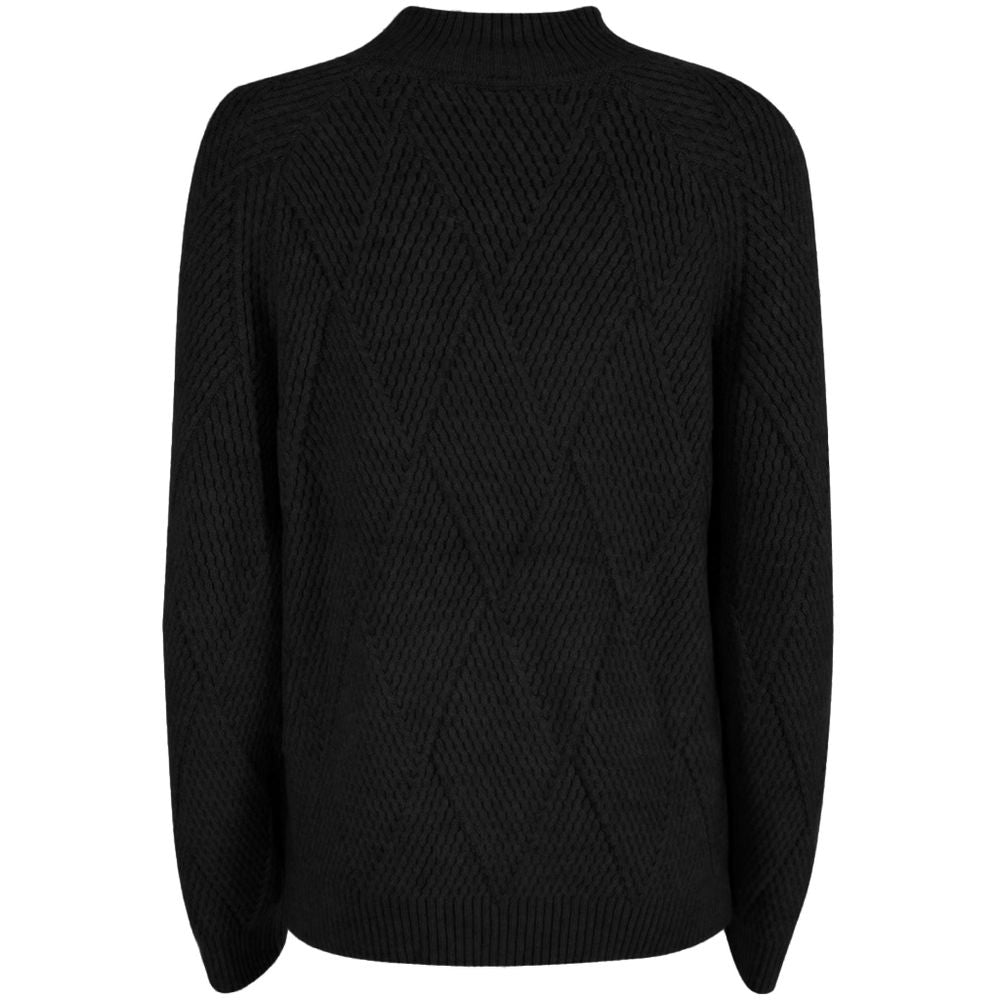 Chic Black Acrylic Sweater with Plaid Embroidery by Yes Zee