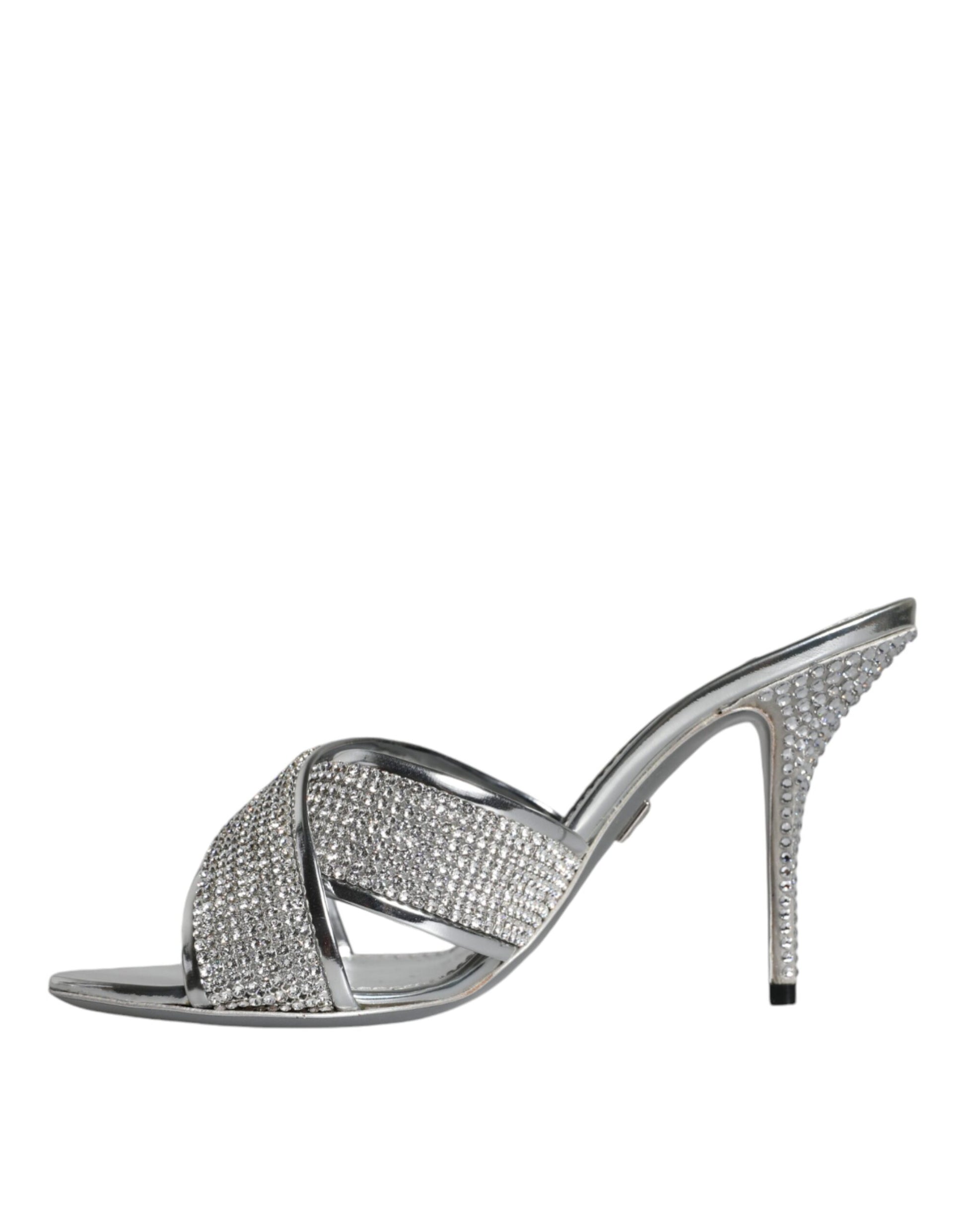 Silver Crystals Keira Heels Slides Shoes