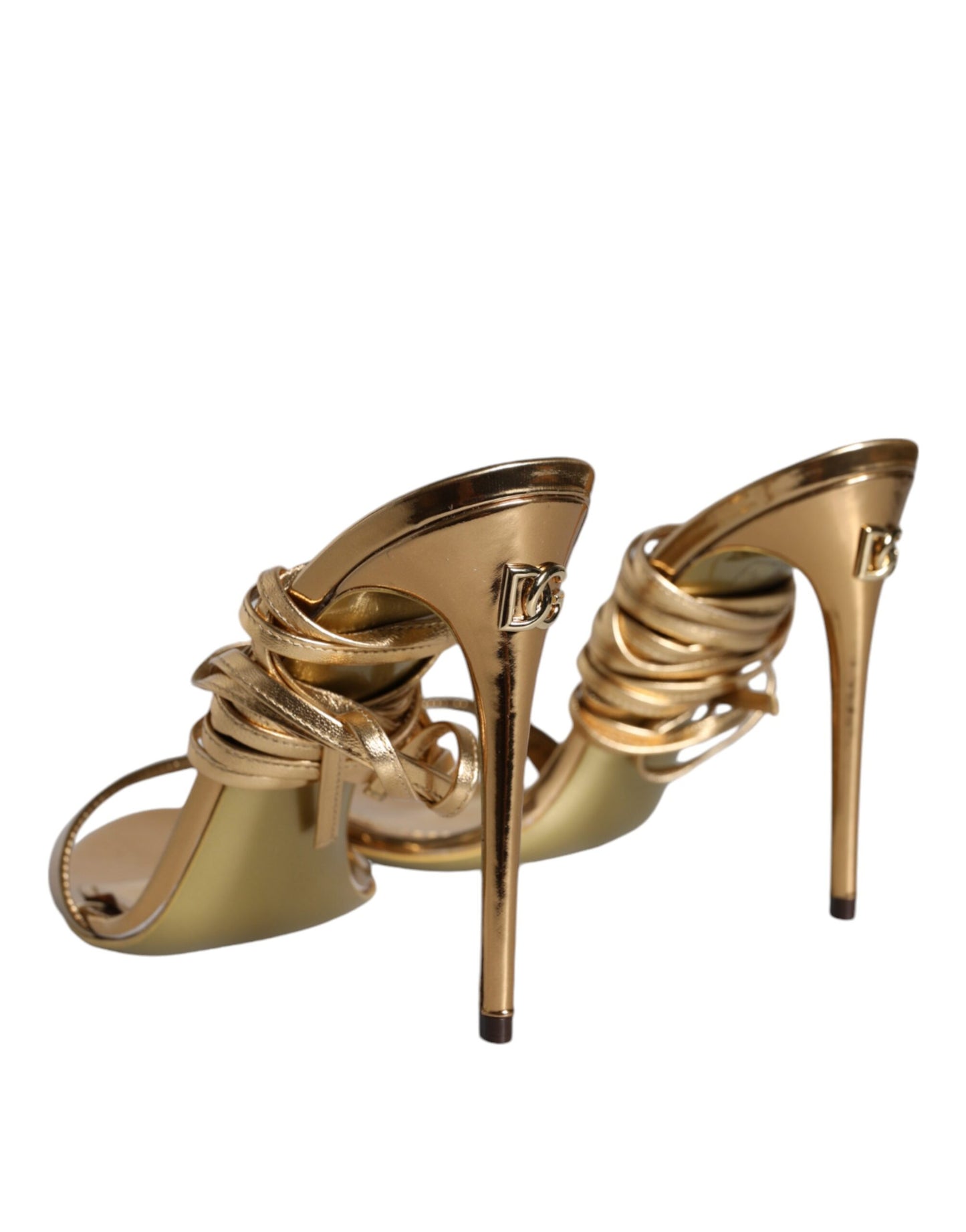 Gold Leather High Heels Sandals Shoes