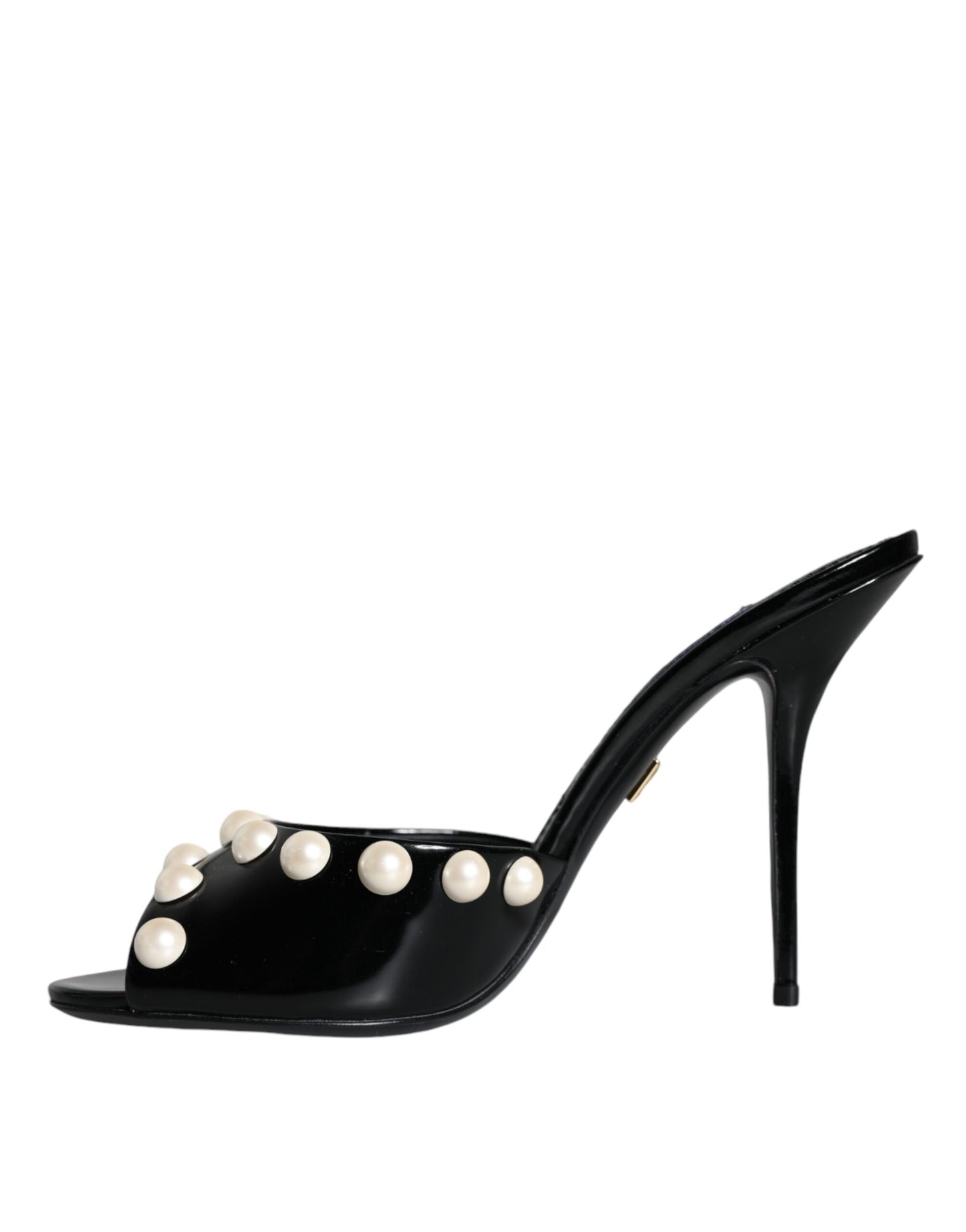  - Black Leather Pearls Slides Sandals Shoes