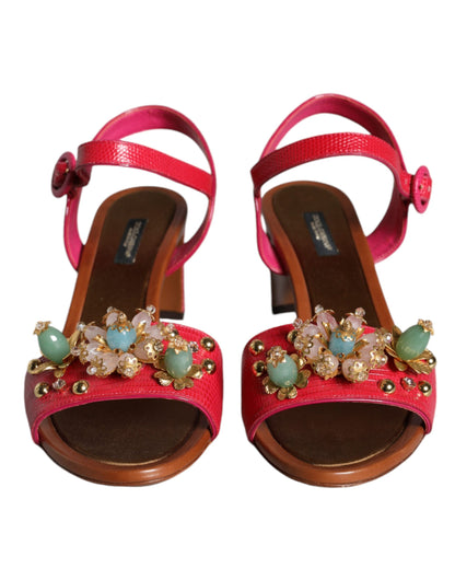 Fuchsia Leather Embellished Keira Sandals Shoes - The Luxe Alliance