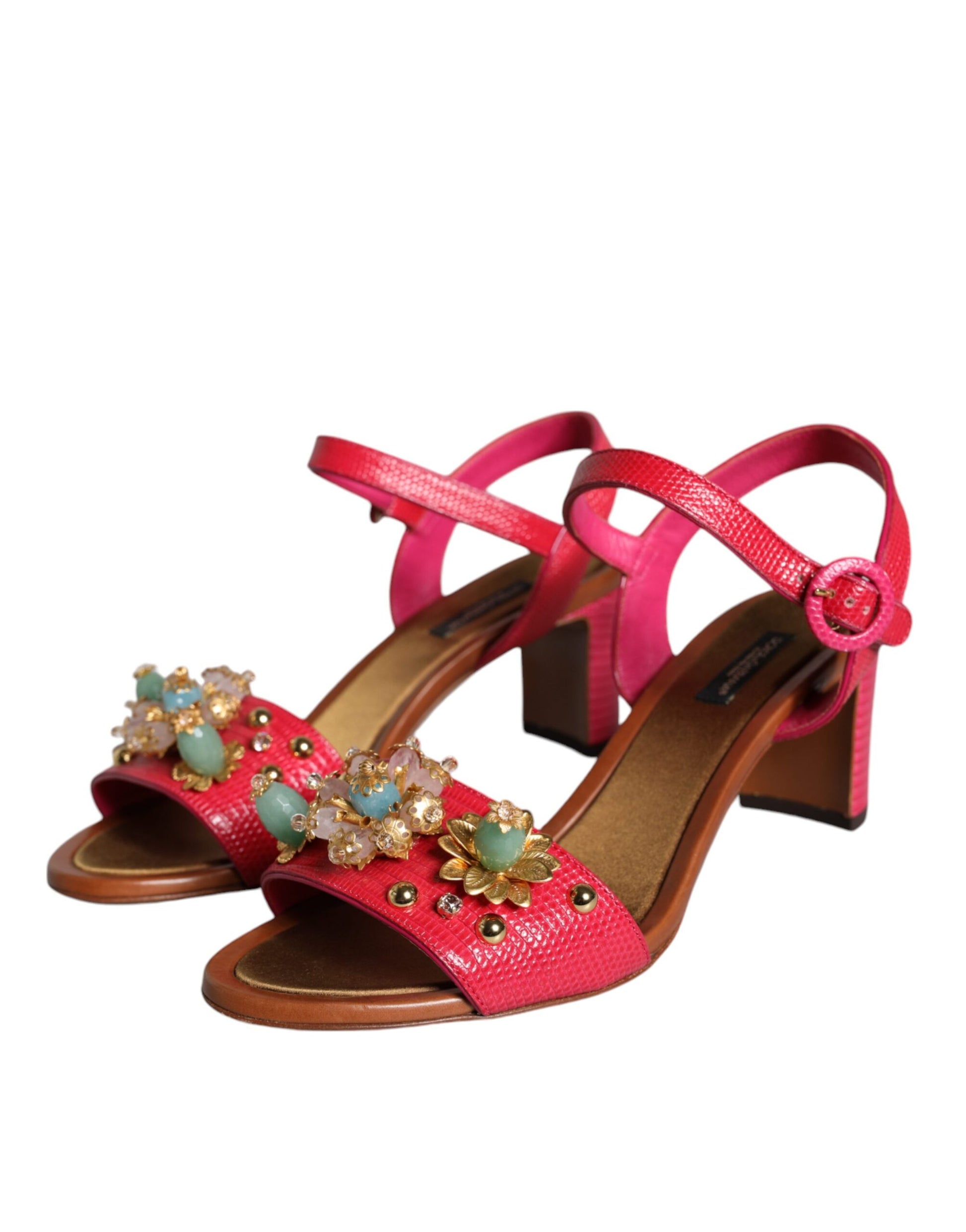 Fuchsia Leather Embellished Keira Sandals Shoes