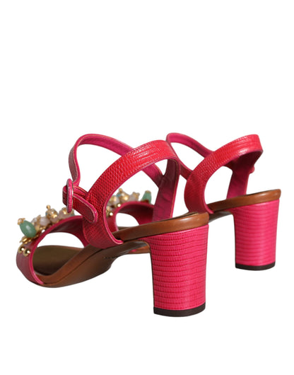 Fuchsia Leather Embellished Keira Sandals Shoes - The Luxe Alliance