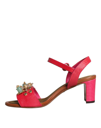 Fuchsia Leather Embellished Keira Sandals Shoes - The Luxe Alliance