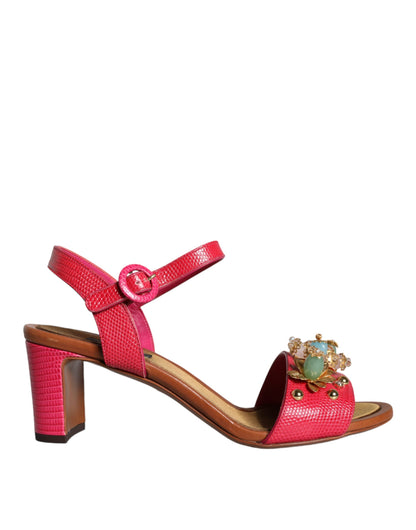 Fuchsia Leather Embellished Keira Sandals Shoes - The Luxe Alliance