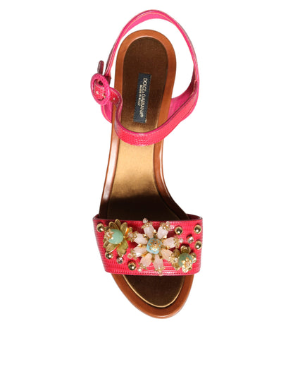 Fuchsia Leather Embellished Keira Sandals Shoes - The Luxe Alliance