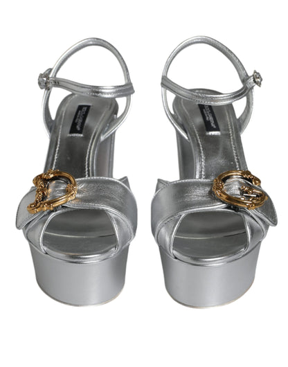 Silver Leather Platform Logo Keira Sandals Shoes - The Luxe Alliance