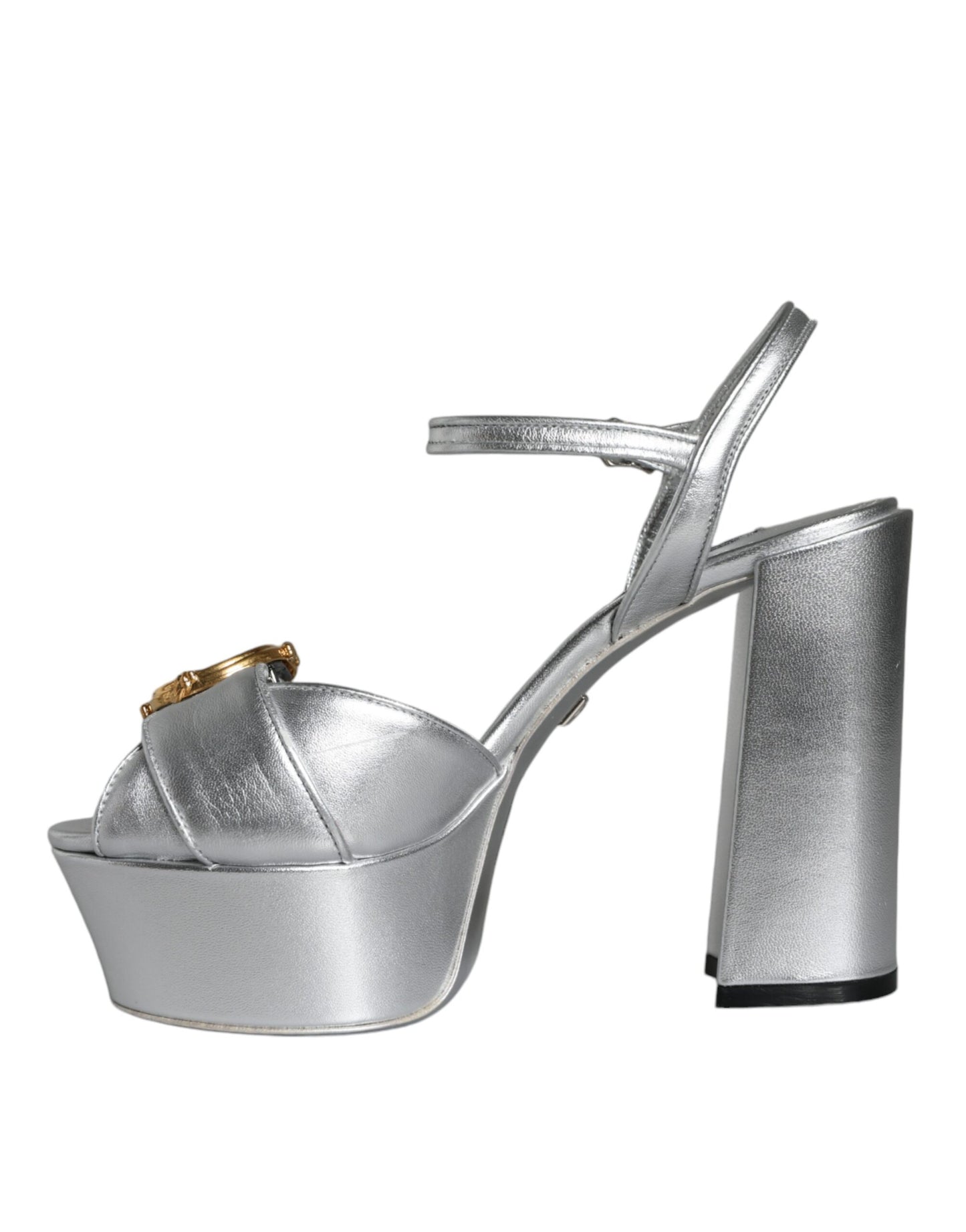 Silver Leather Platform Logo Keira Sandals Shoes - The Luxe Alliance