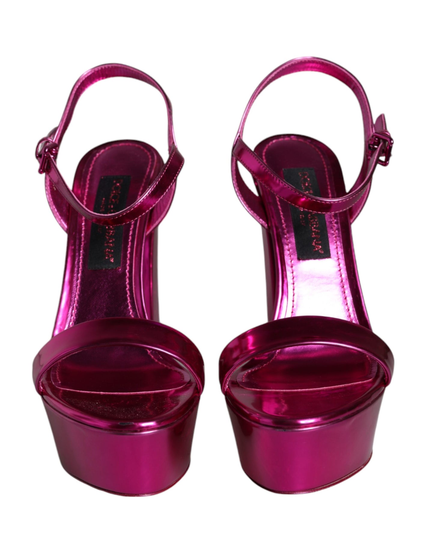 Fuchsia Leather Platform Logo Keira Sandals Shoes - The Luxe Alliance