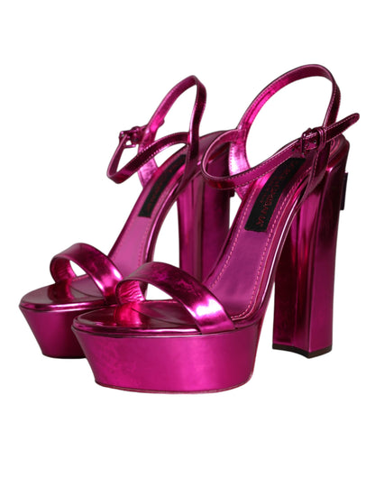 Fuchsia Leather Platform Logo Keira Sandals Shoes - The Luxe Alliance