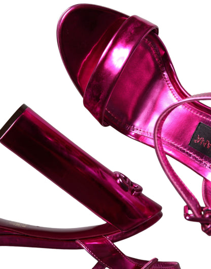 Fuchsia Leather Platform Logo Keira Sandals Shoes - The Luxe Alliance