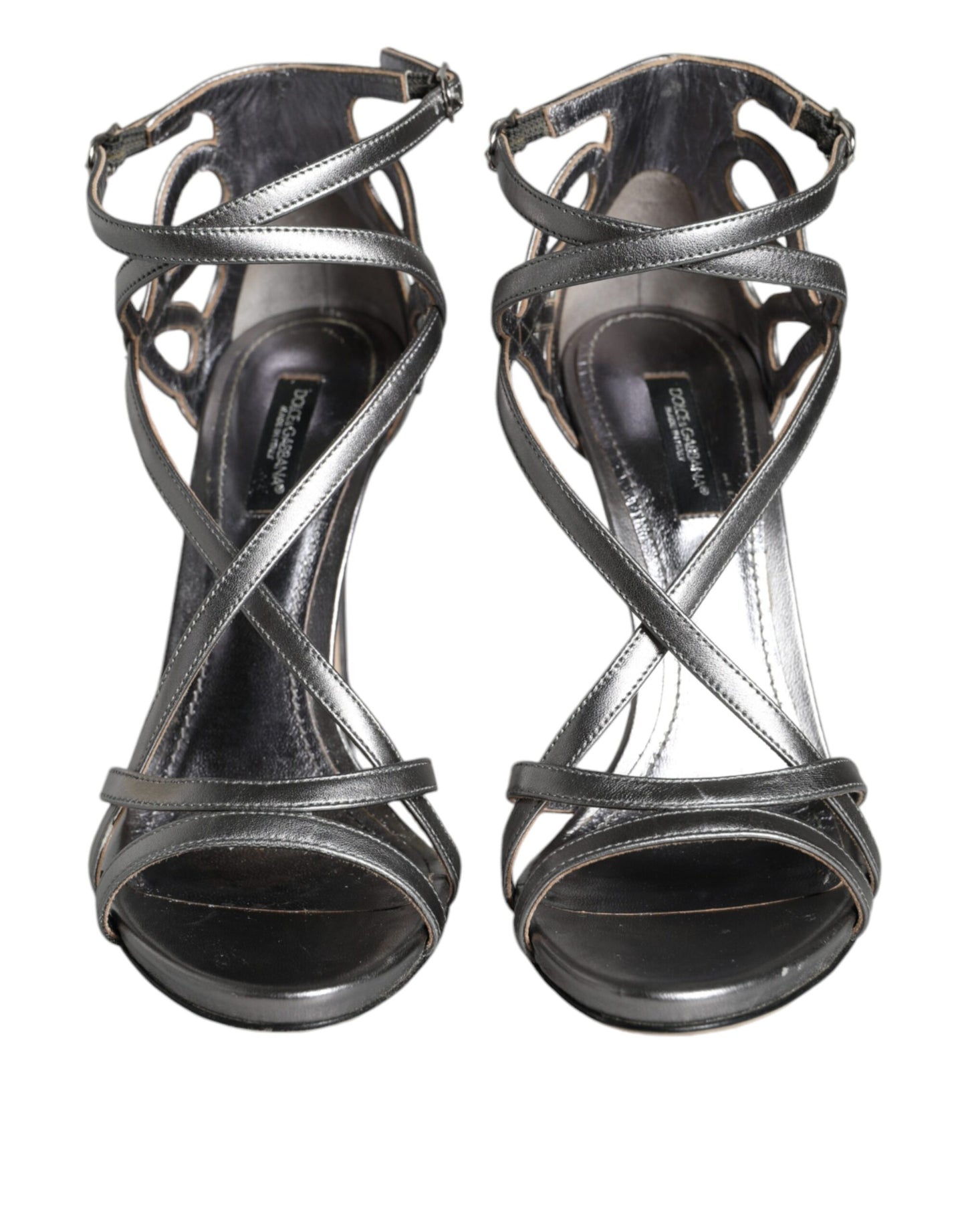 Silver Keira Leather Heels Sandals Shoes - The Luxe Alliance