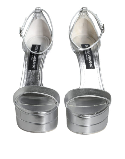 Silver Leather Platform Keira Sandals Shoes - The Luxe Alliance