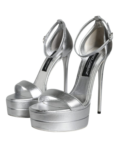 Silver Leather Platform Keira Sandals Shoes - The Luxe Alliance